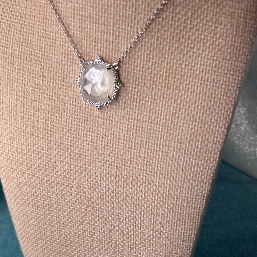 Bomb Party White Quartz on Rhodium Necklace - Picture 5 of 7